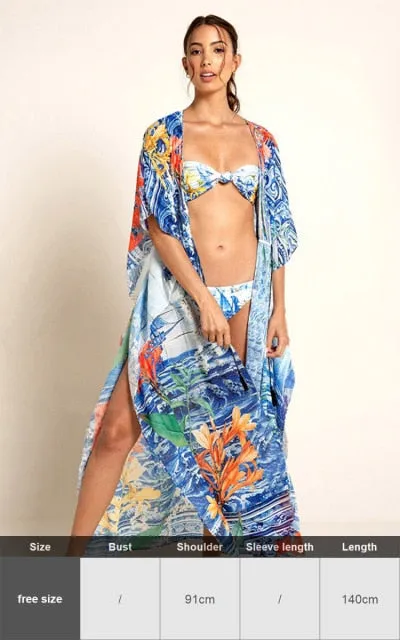 Purpdrank - Zebra Snake Print Chiffon Beach Cover Up Tunics For Beach Long Kaftan Beachwear Boho Chic Hippie Beach Strandjurk Sundress
