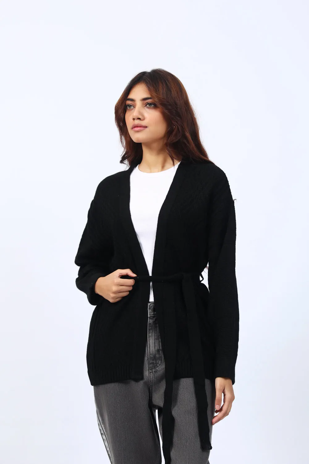 RELAXED FIT BELTED CARDIGAN