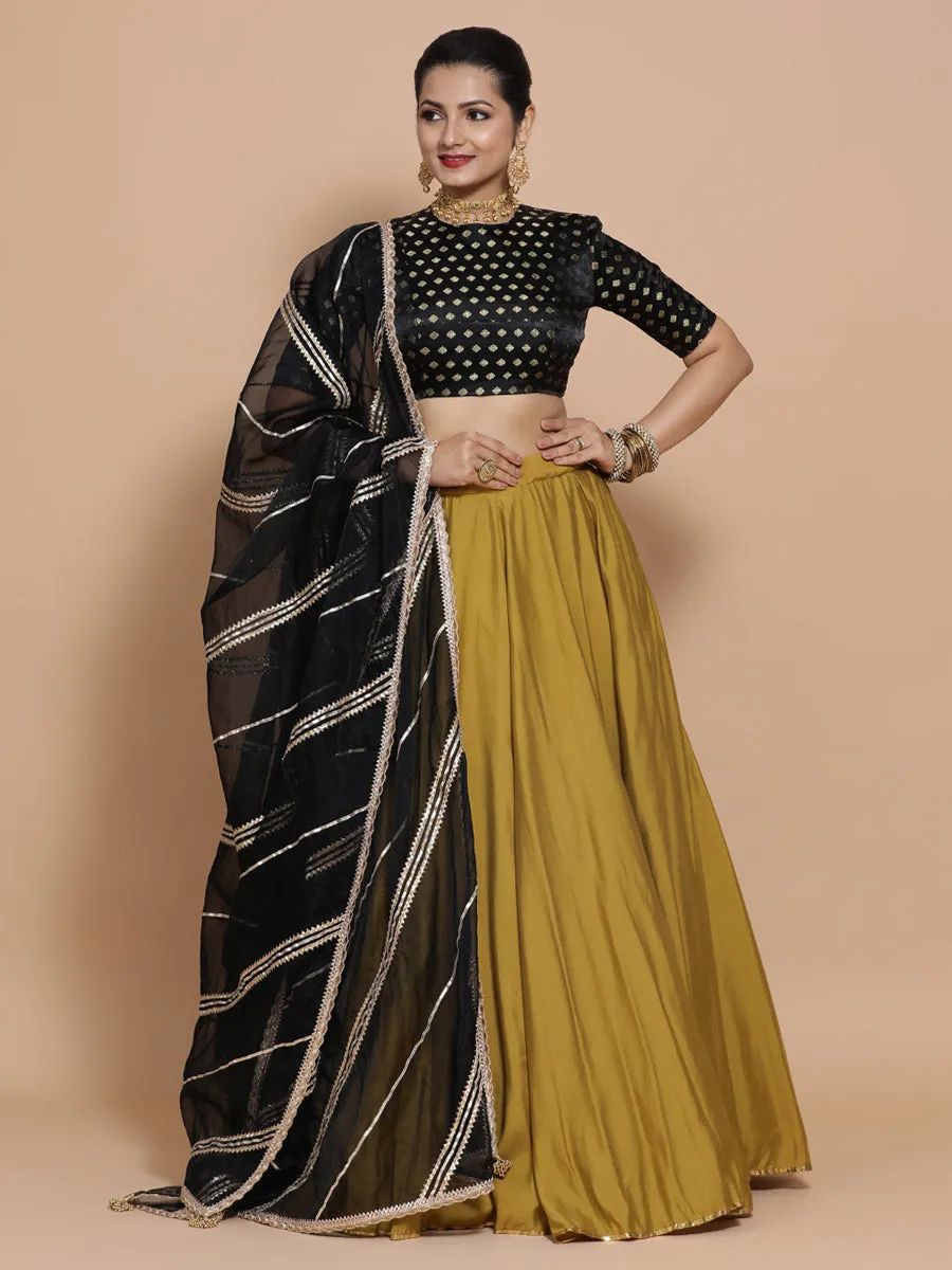 Riti x Tyohaar | Elbow Sleeves Satin Viscose Saree Blouse in Black Butta Fabric