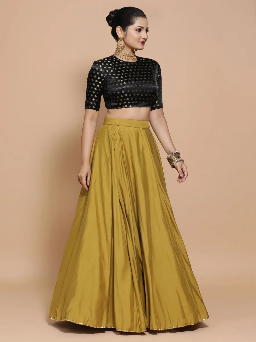 Riti x Tyohaar | Elbow Sleeves Satin Viscose Saree Blouse in Black Butta Fabric