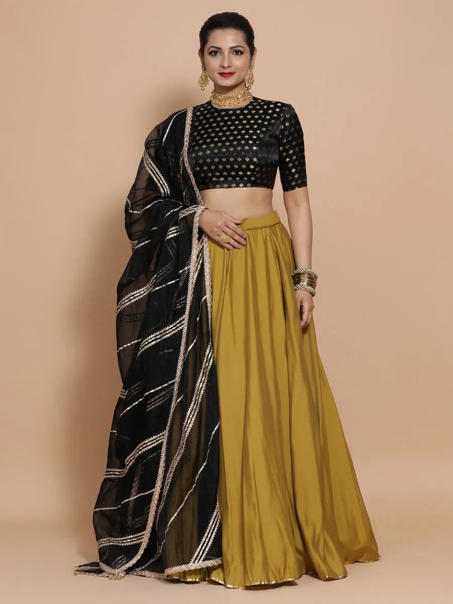 Riti x Tyohaar | Elbow Sleeves Satin Viscose Saree Blouse in Black Butta Fabric