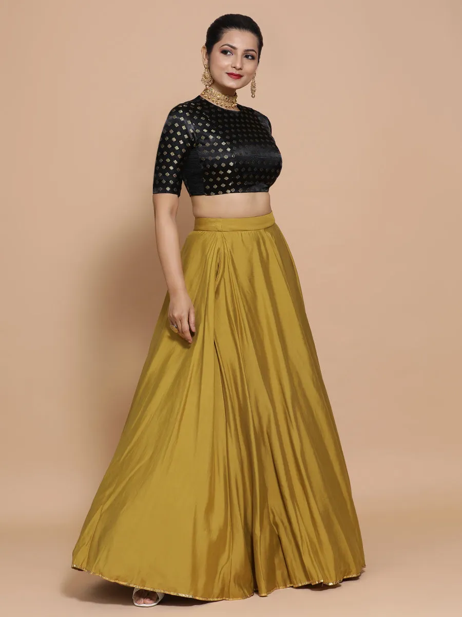 Riti x Tyohaar | Elbow Sleeves Satin Viscose Saree Blouse in Black Butta Fabric