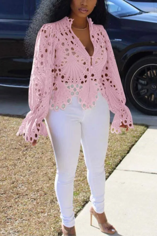 Sexy Lace Flared Sleeves Breathable Blouse