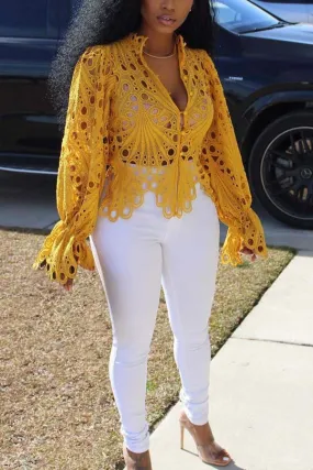 Sexy Lace Flared Sleeves Breathable Blouse