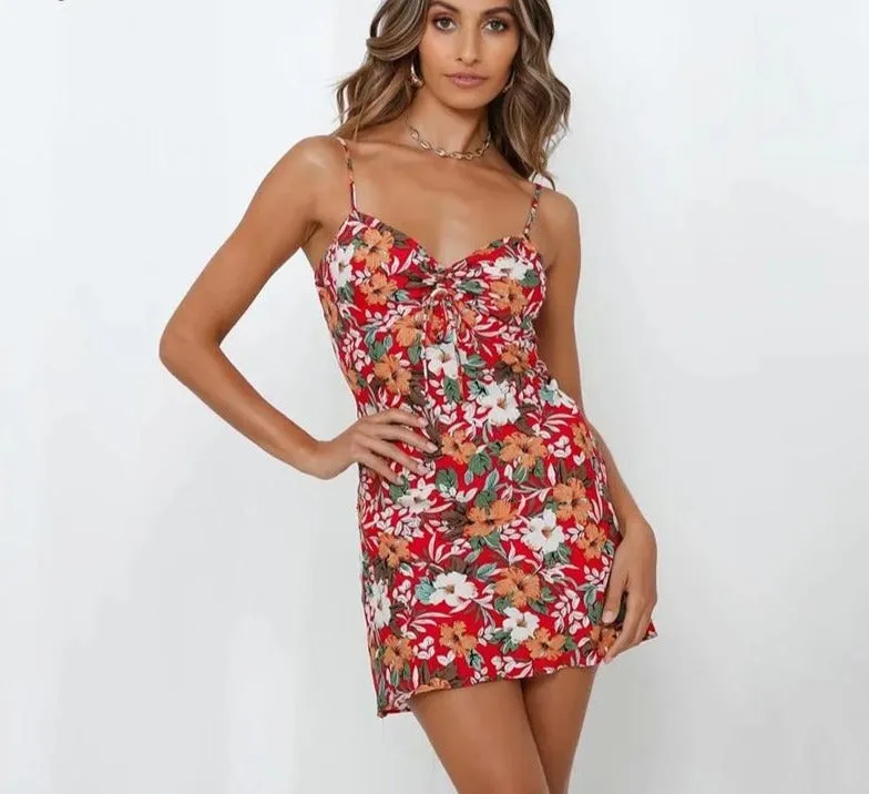 Sexy Print Bow Mini Beach Strap Dress