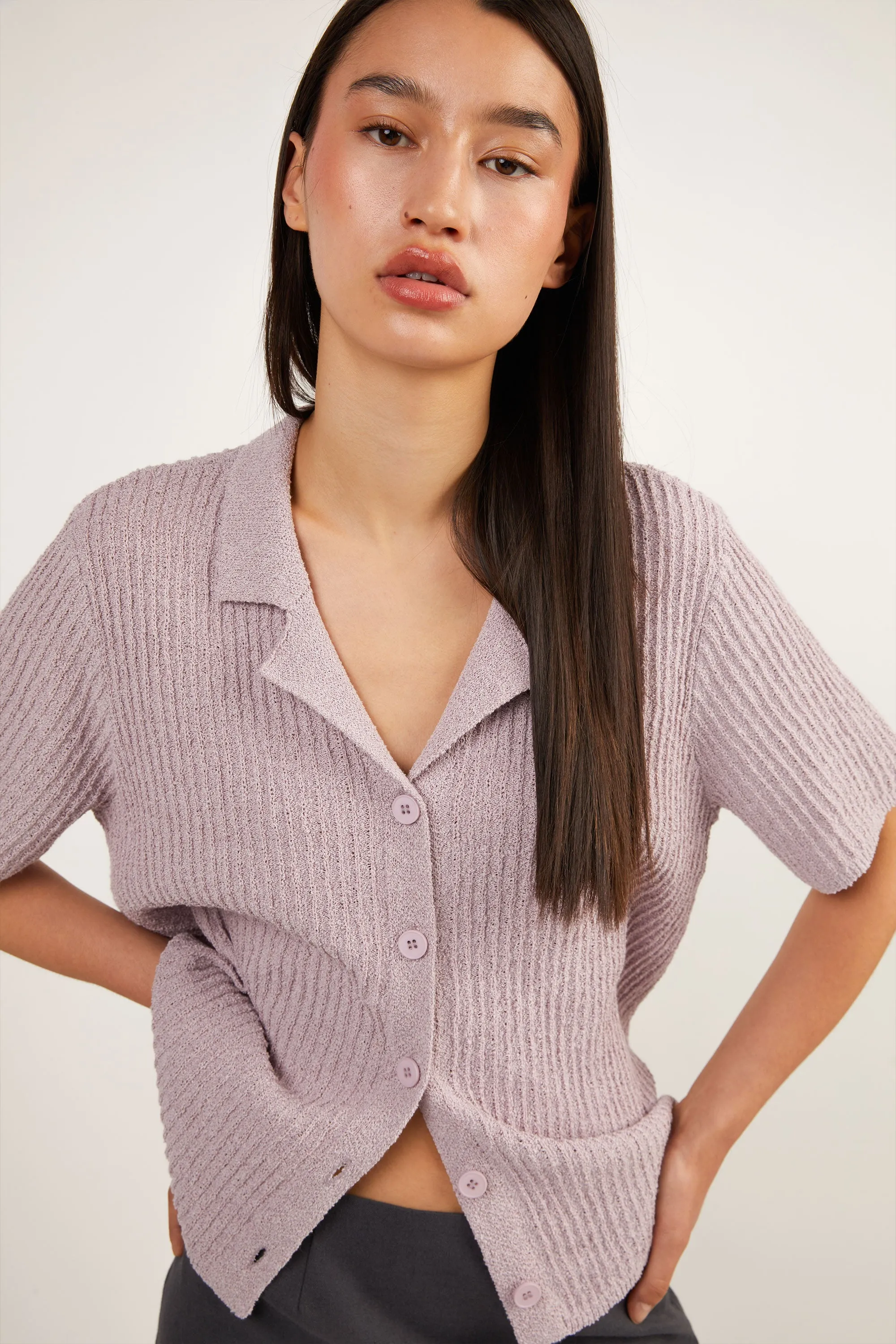 SHORT SLEEVE BUTTON UP CARDIGAN