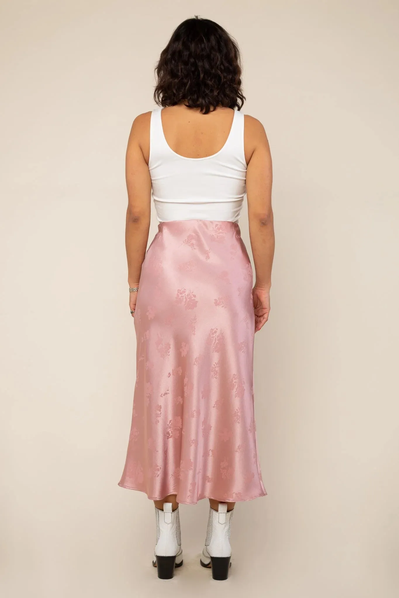 Soft Pink Satin Jacquard Print Skirt by NLT