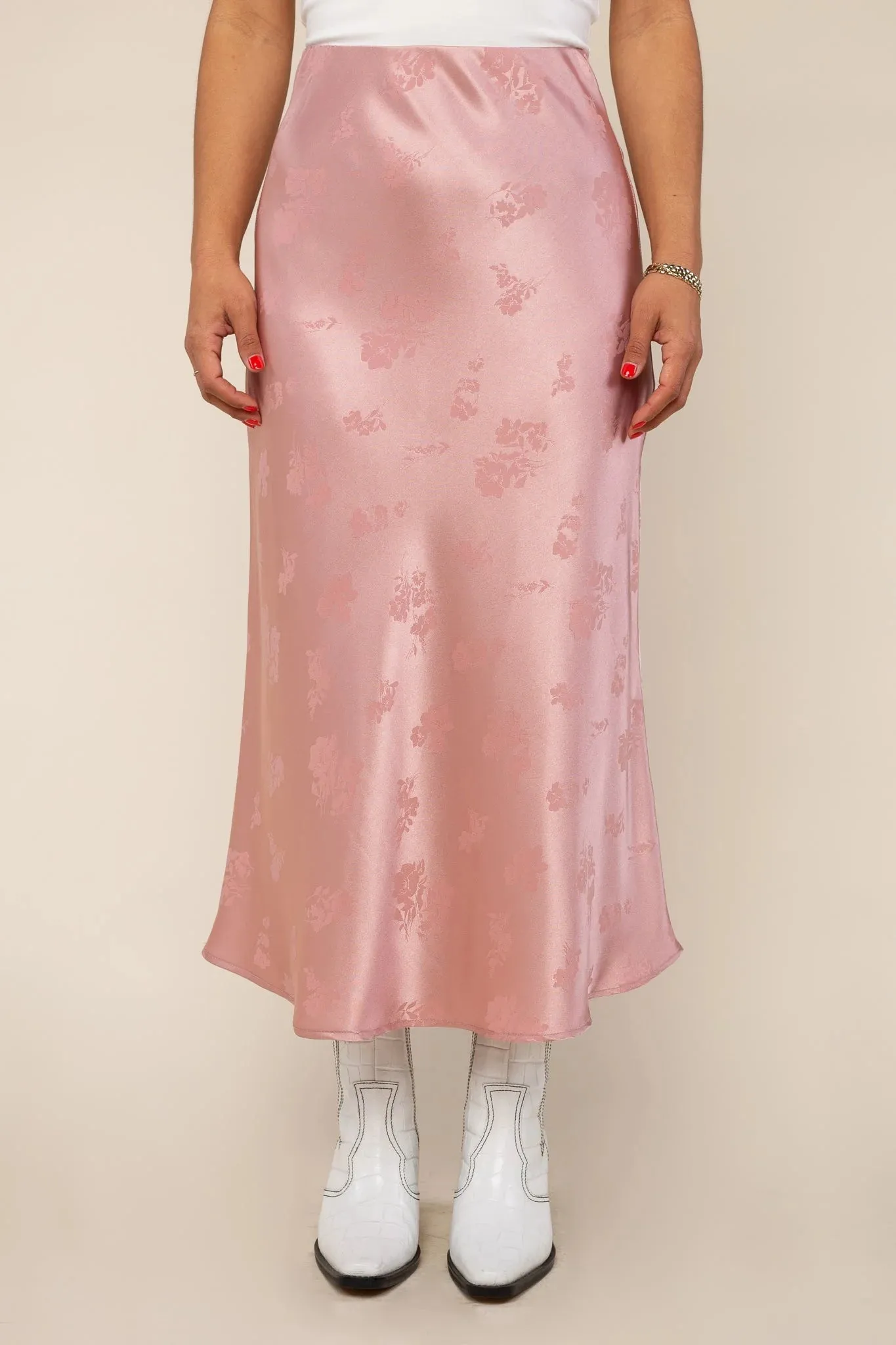 Soft Pink Satin Jacquard Print Skirt by NLT