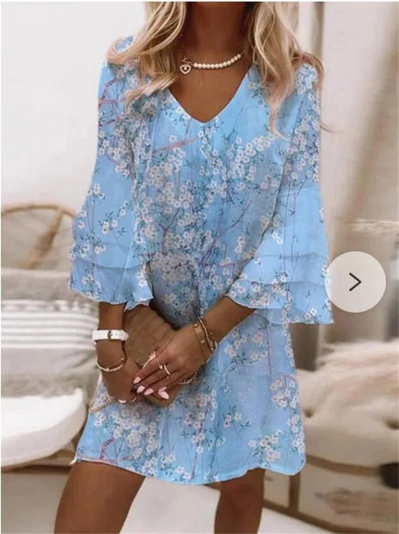 Summer Dresses for Women Ladies Casual Loose Fit Sundress Trendy Flowy Boho Floral Print Mini A Line Shift Dress