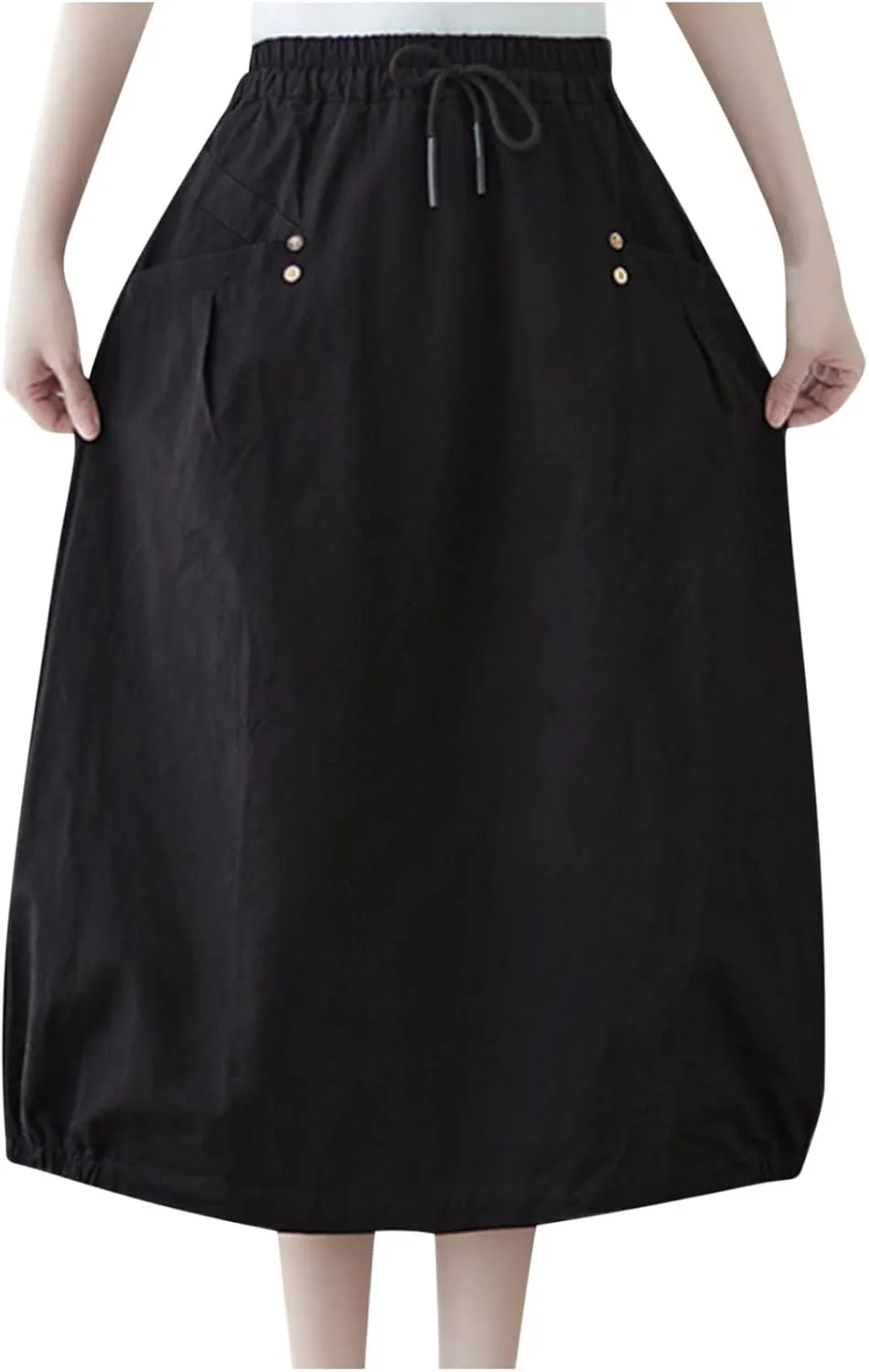 Summer Skirts for Women 2025 Trendy High Waisted Bubble Long Skirt Casual Soft Maxi Linen Skirt with Pockets