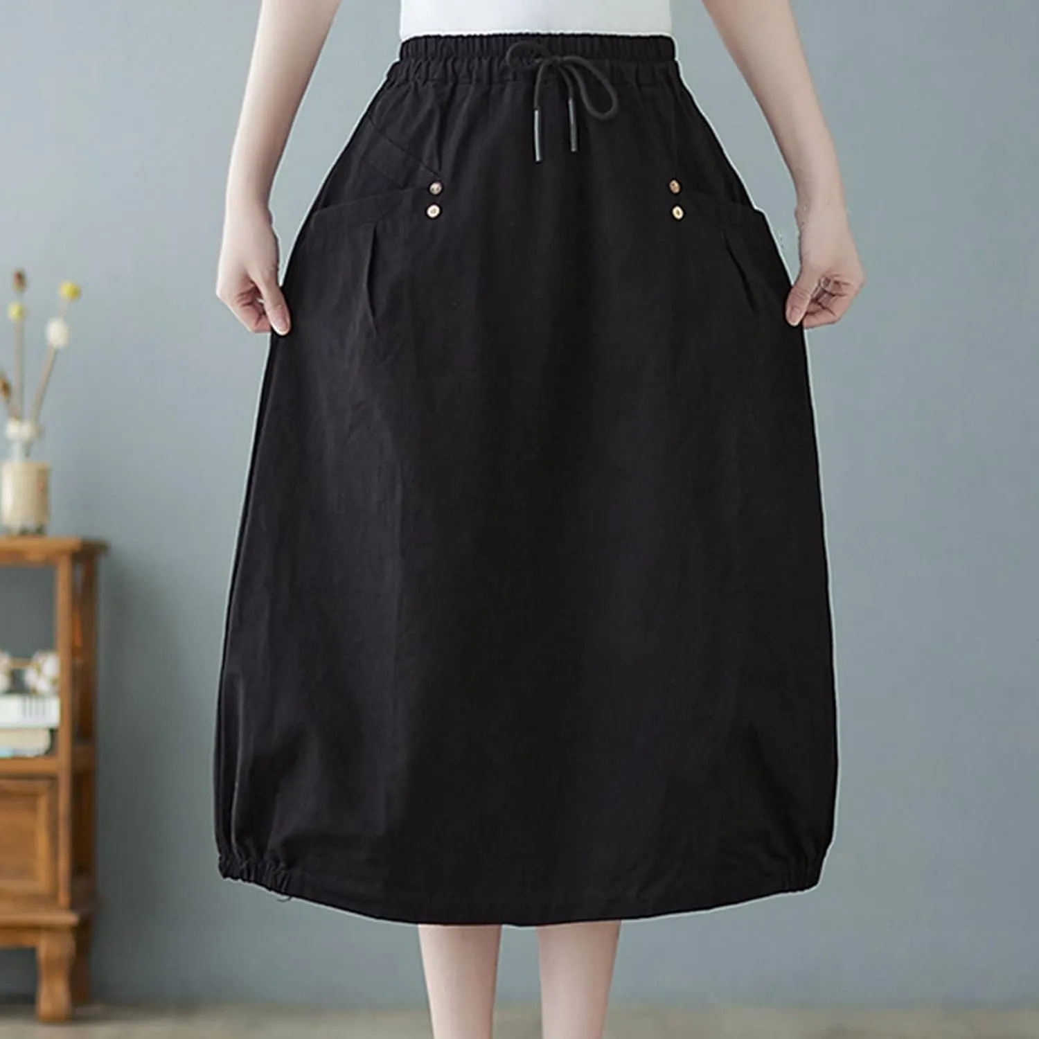 Summer Skirts for Women 2025 Trendy High Waisted Bubble Long Skirt Casual Soft Maxi Linen Skirt with Pockets