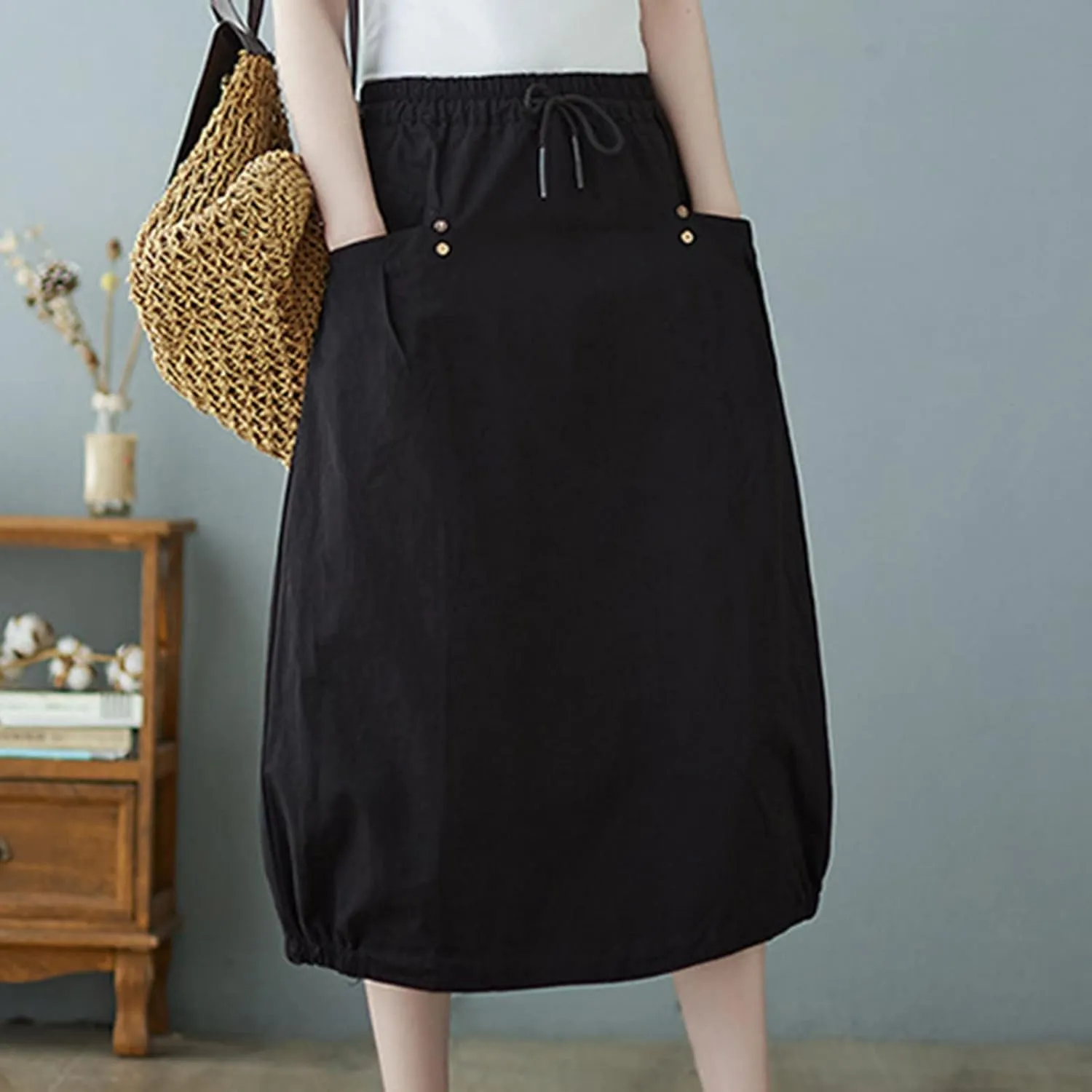 Summer Skirts for Women 2025 Trendy High Waisted Bubble Long Skirt Casual Soft Maxi Linen Skirt with Pockets