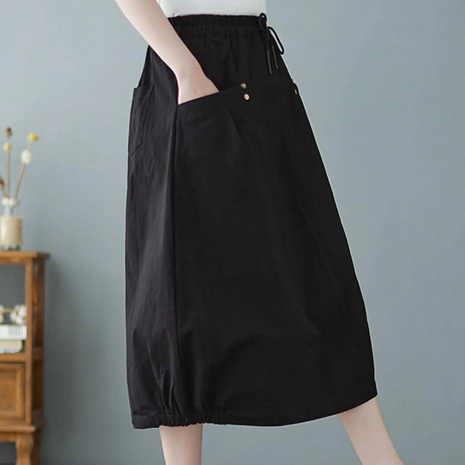 Summer Skirts for Women 2025 Trendy High Waisted Bubble Long Skirt Casual Soft Maxi Linen Skirt with Pockets