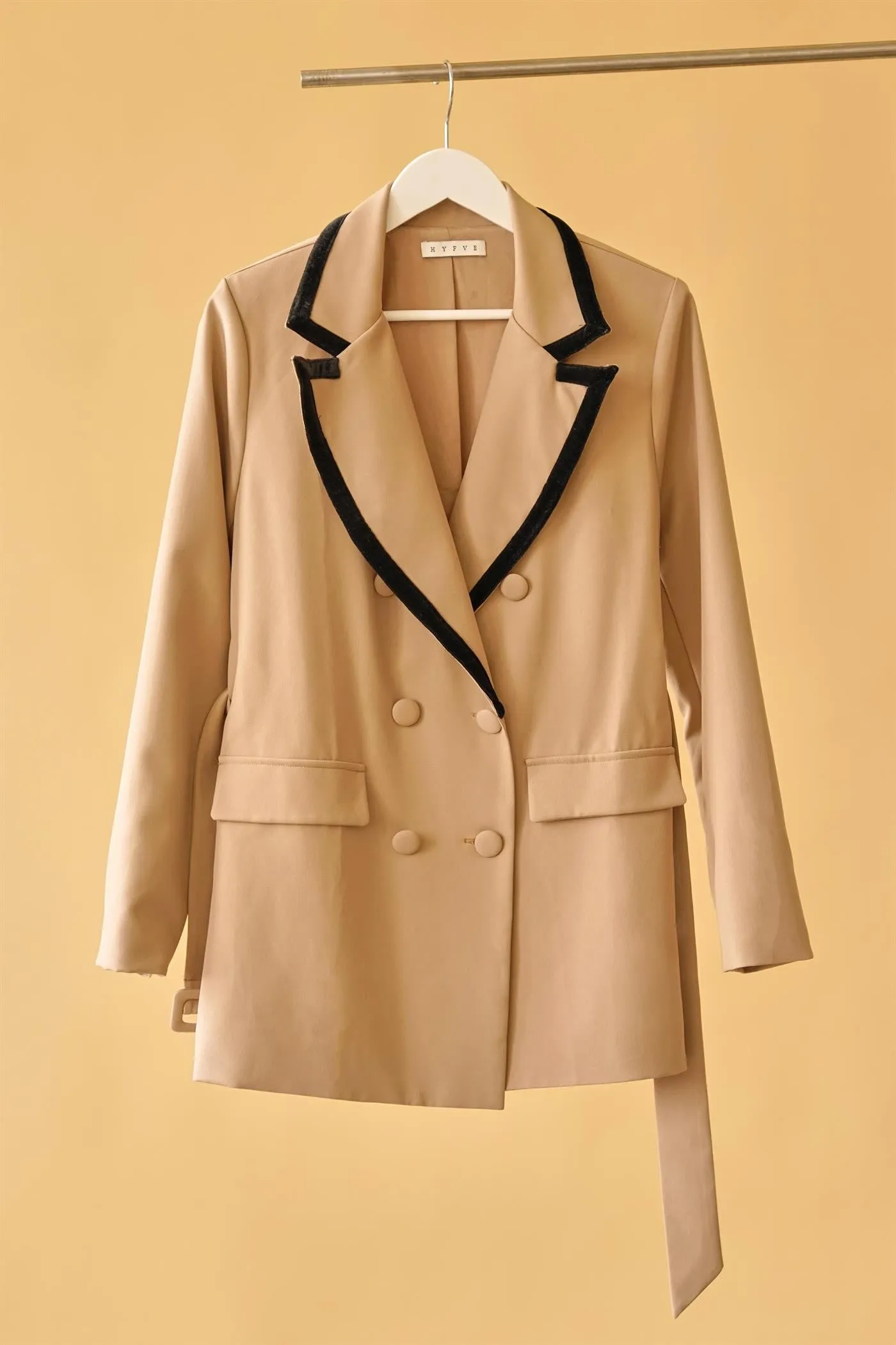 Taupe Up For The Day Belted Contrast Collar Blazer