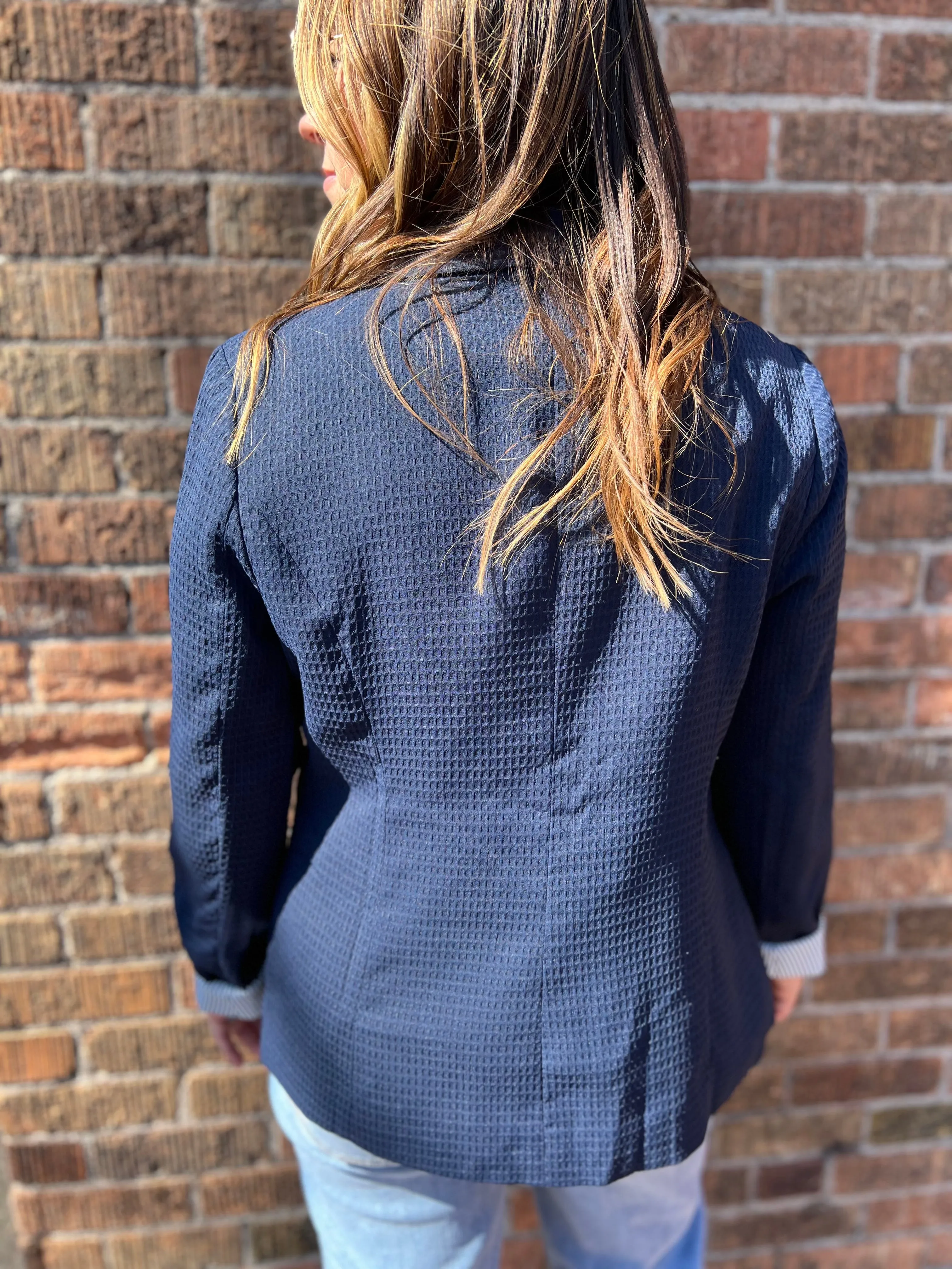 Textured Lightweight Blazer with Striped Cuffs