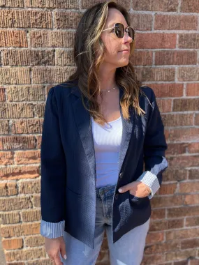 Textured Lightweight Blazer with Striped Cuffs