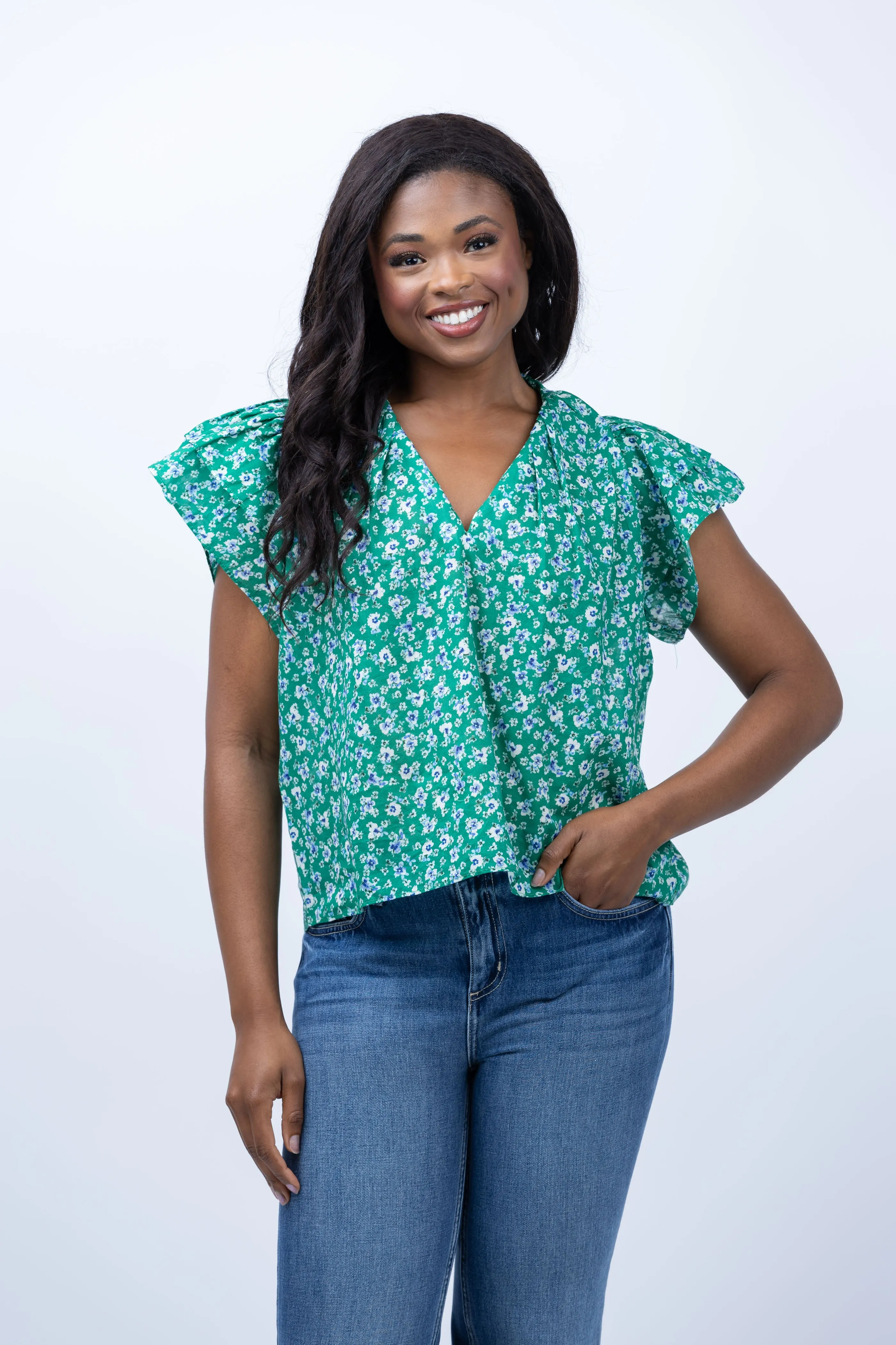 Trovata Clover Blouse in Spirulina Flower