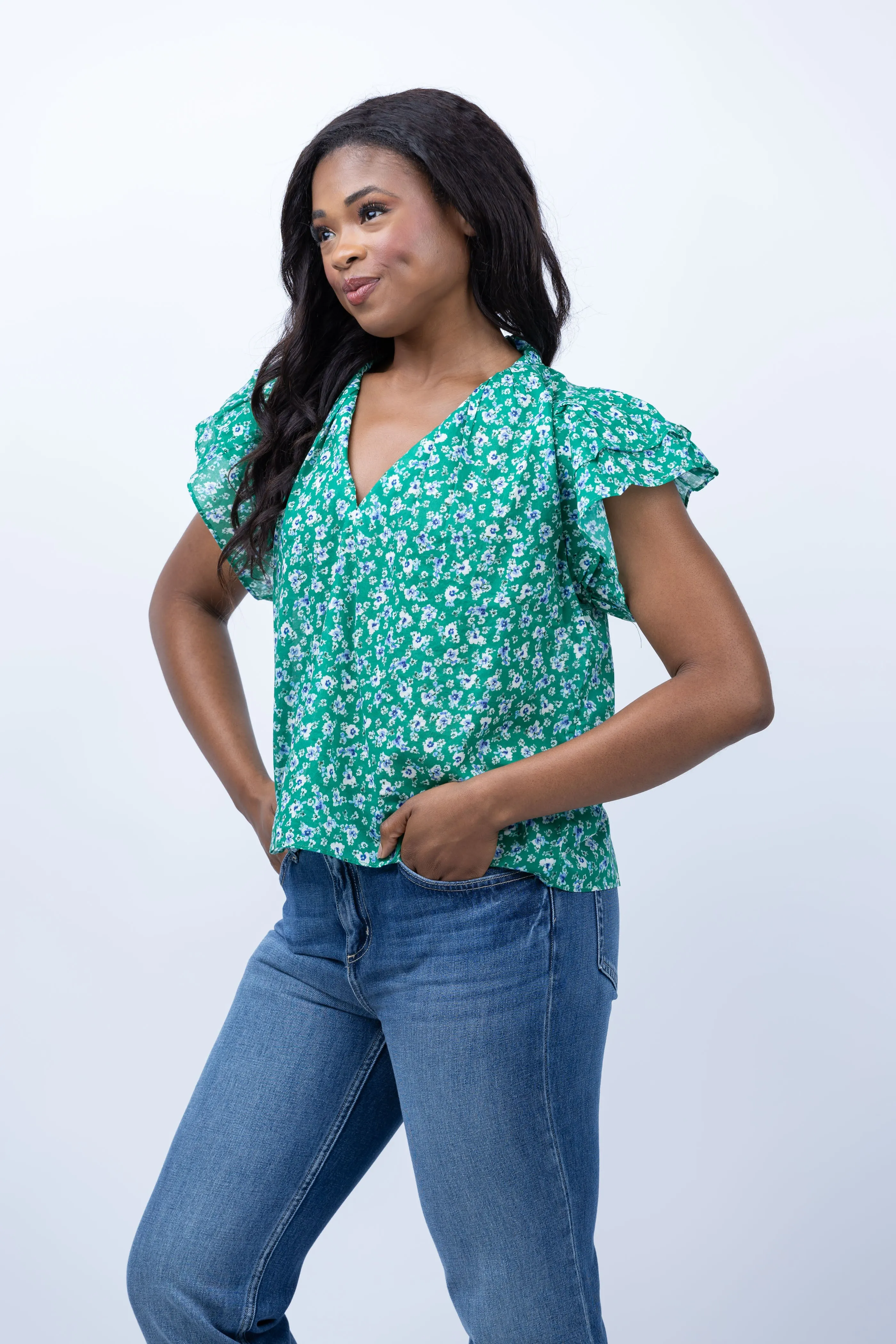 Trovata Clover Blouse in Spirulina Flower