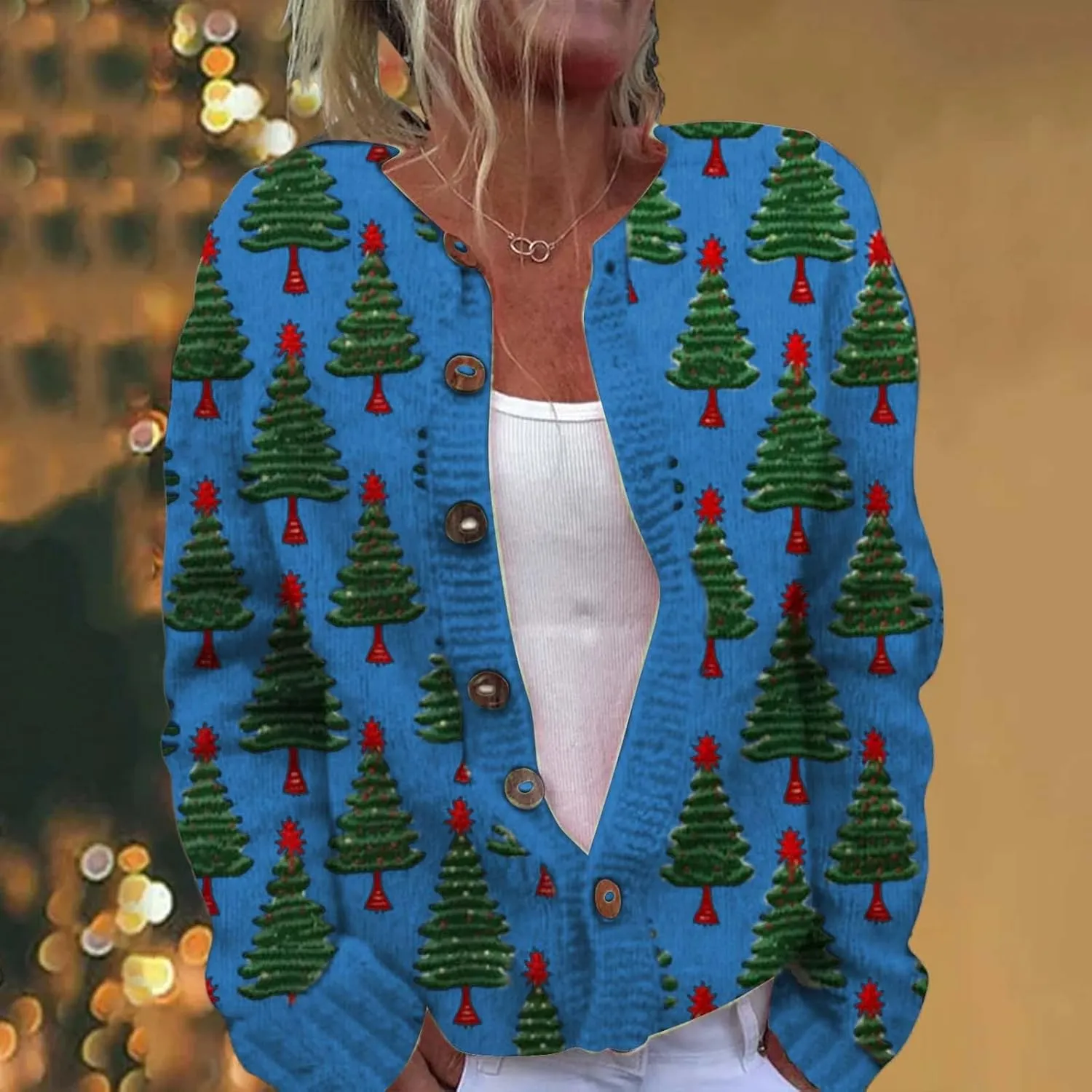 Ugly Christmas Sweater Floral Print Comfortable Knitted Cardigan Casual Oversized Knit Open Front Coatigan Plus Size