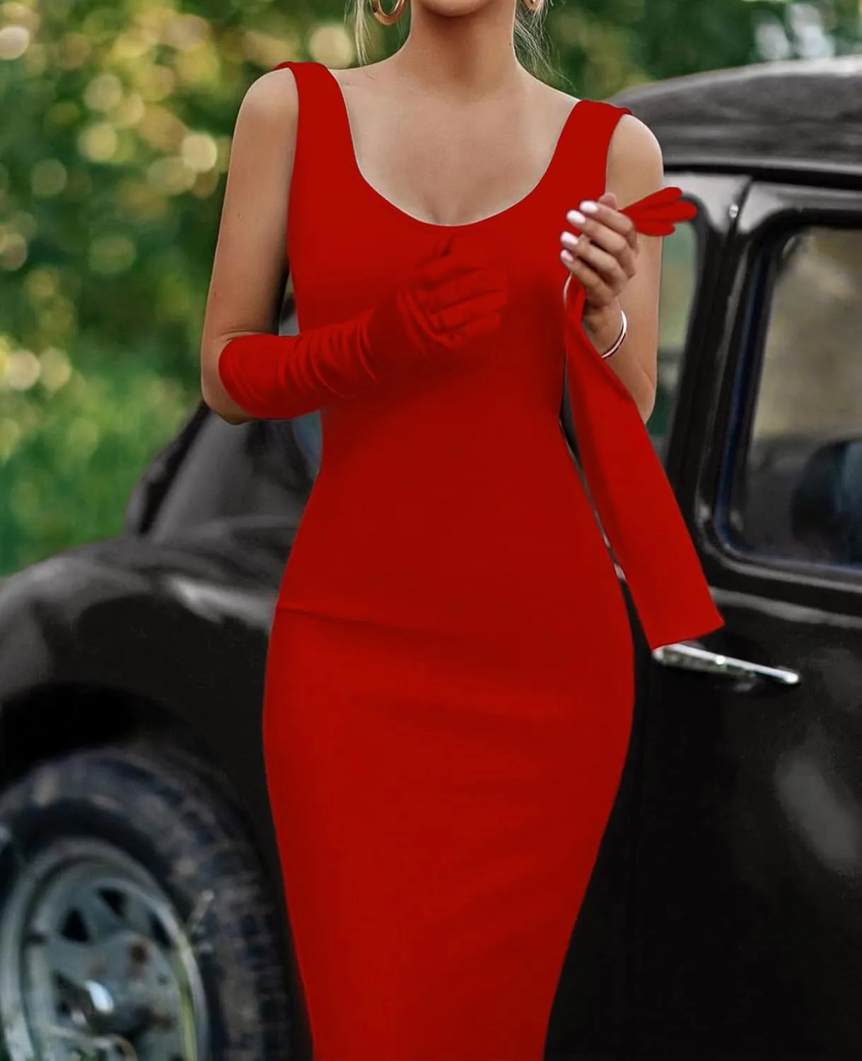 UONBOX Women's Backless Bodycon Dress Elegant Open Back Sleeveless Midi Party Cocktail Bandage Dress