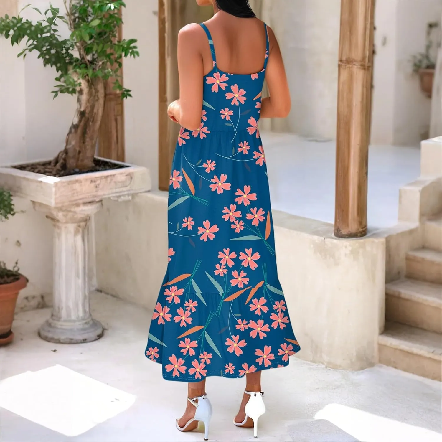 Vacation Summer Dress, Beach Floral Trendy Casual Spring Elegant Sundresses for Women