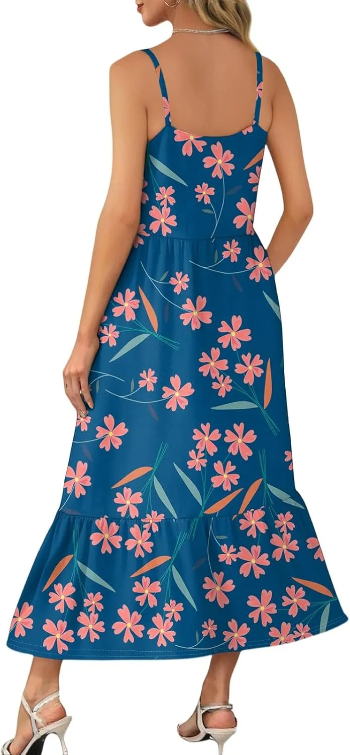 Vacation Summer Dress, Beach Floral Trendy Casual Spring Elegant Sundresses for Women