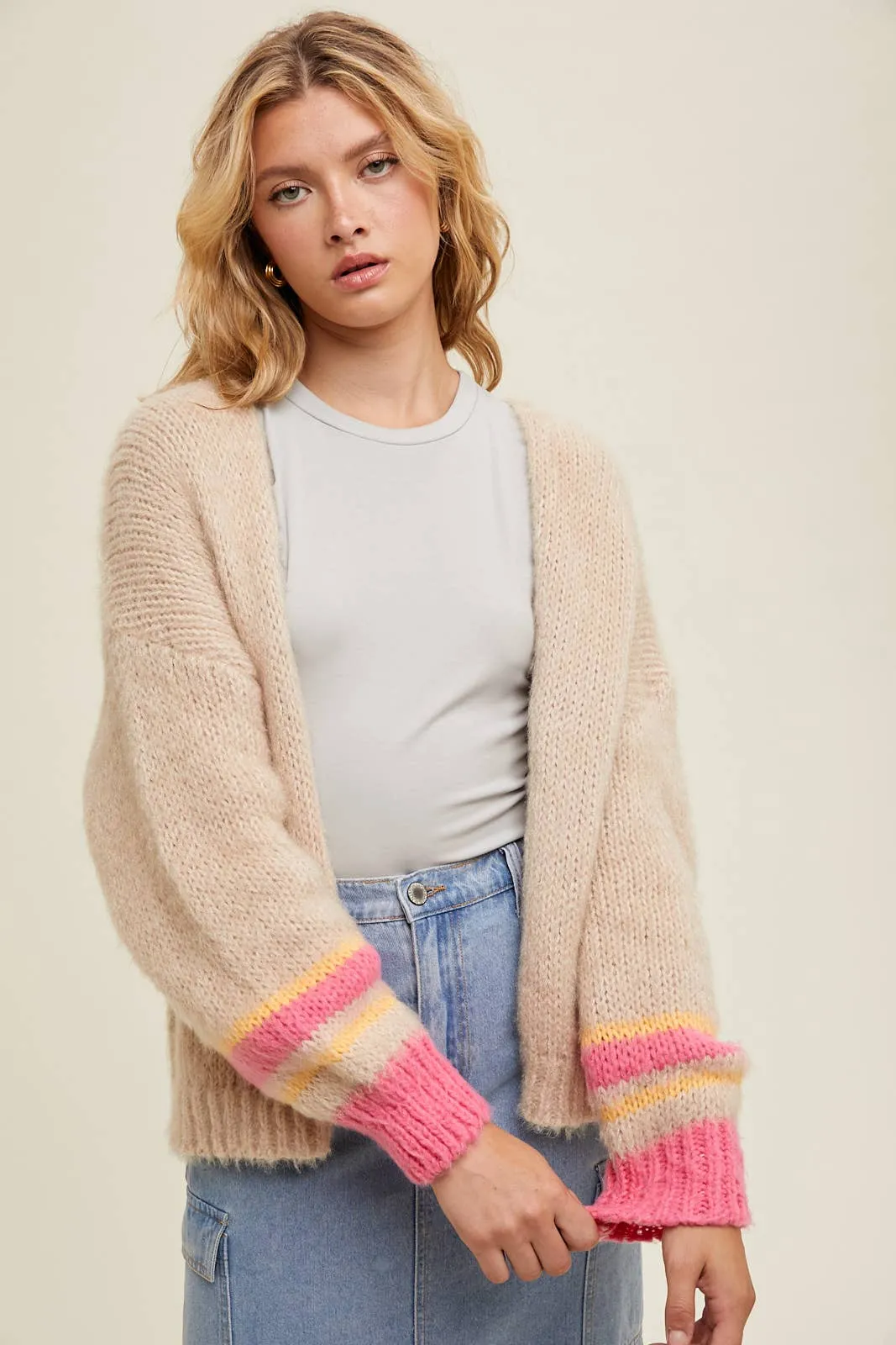 Wishlist Brushed Cardigan - Pink/Orange