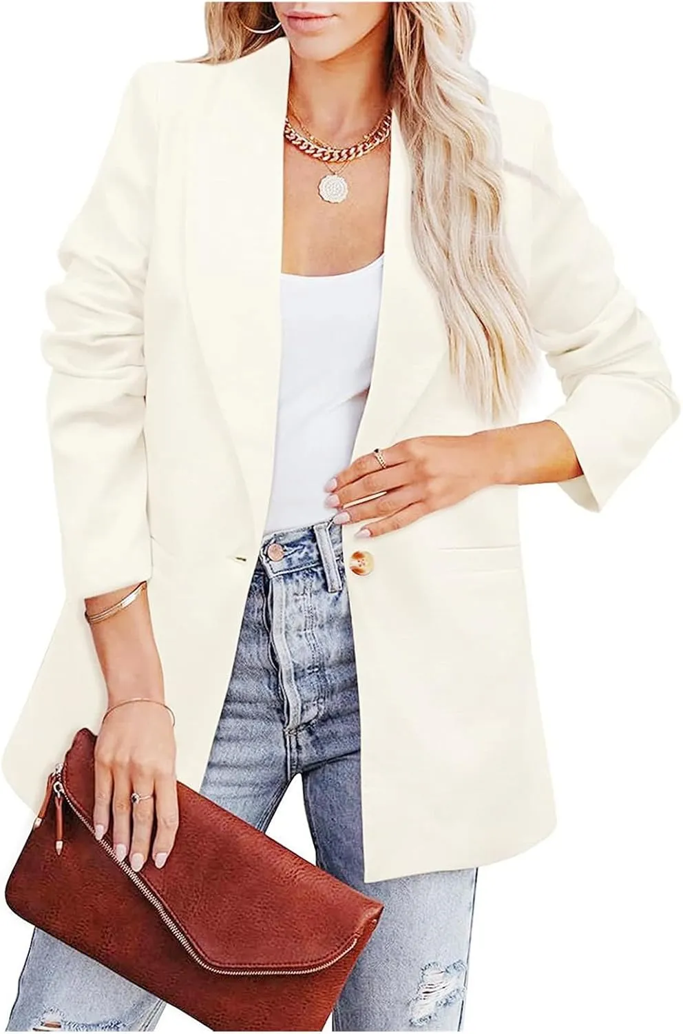 Women Business Casual Blazer Jacket Professional Suit Jacket Lightweight Open Front Long Sleeve Work Office Jackets