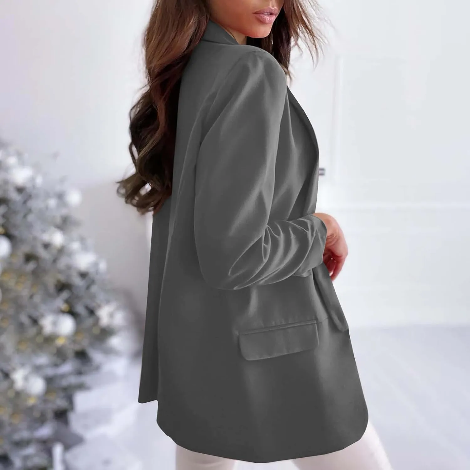 Women Long Sleeve Casual Work Jacket, Lightweight Comfy Business Blazer Open Front Notched Collar Formal Blazer Coat