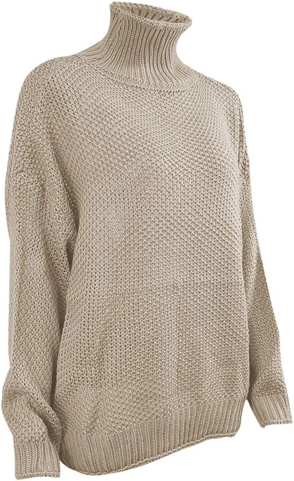 Women Sweaters for Fall and Winter Turtle Neck Chunky Knit Long Sleeve Sweater Batwing Sleeve Comfortable Solid Pullover