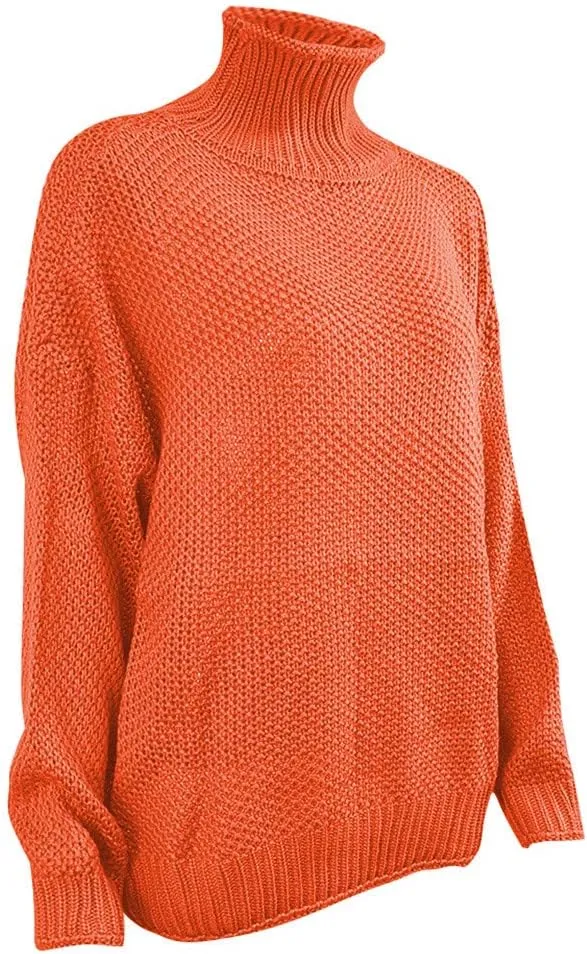 Women Sweaters for Fall and Winter Turtle Neck Chunky Knit Long Sleeve Sweater Batwing Sleeve Comfortable Solid Pullover