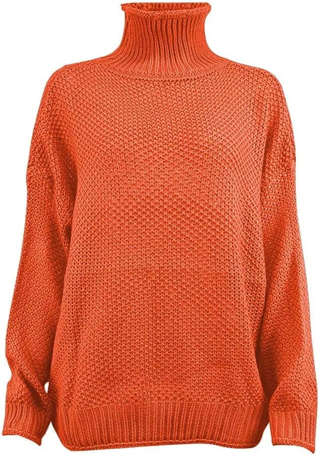 Women Sweaters for Fall and Winter Turtle Neck Chunky Knit Long Sleeve Sweater Batwing Sleeve Comfortable Solid Pullover