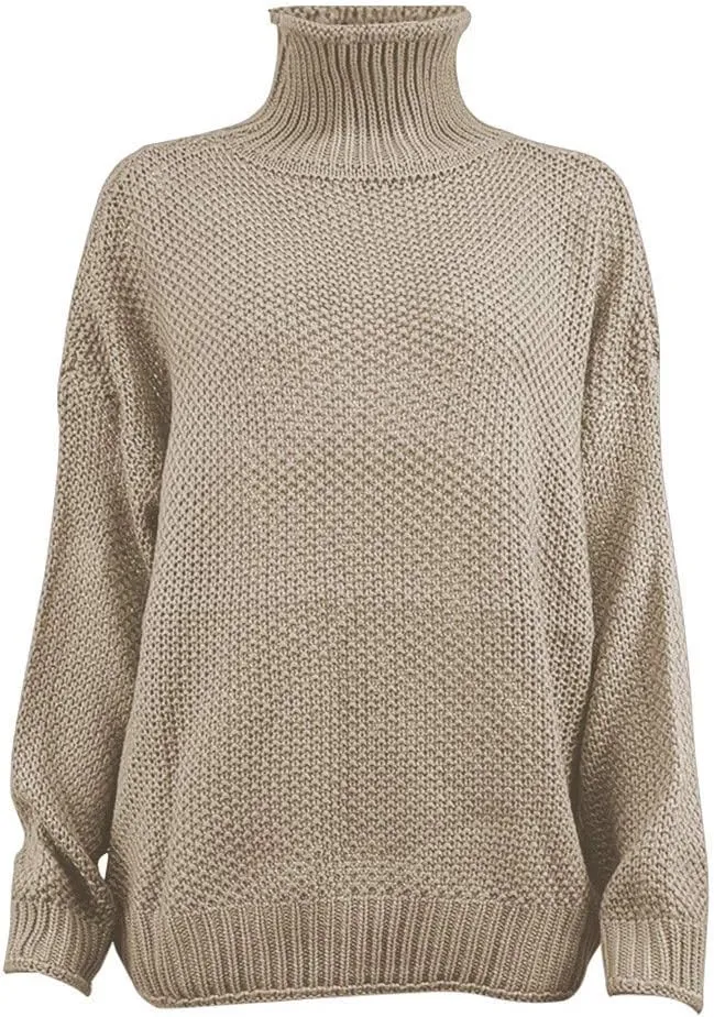 Women Sweaters for Fall and Winter Turtle Neck Chunky Knit Long Sleeve Sweater Batwing Sleeve Comfortable Solid Pullover