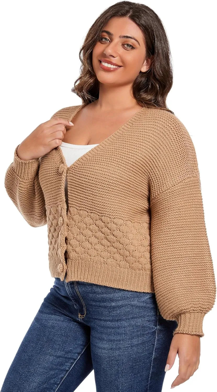 Women's 2024 Fall Winter Chunky Knit Cardigan Sweaters Long Sleeve V-Neck Open Front Casual Outerwear for Women