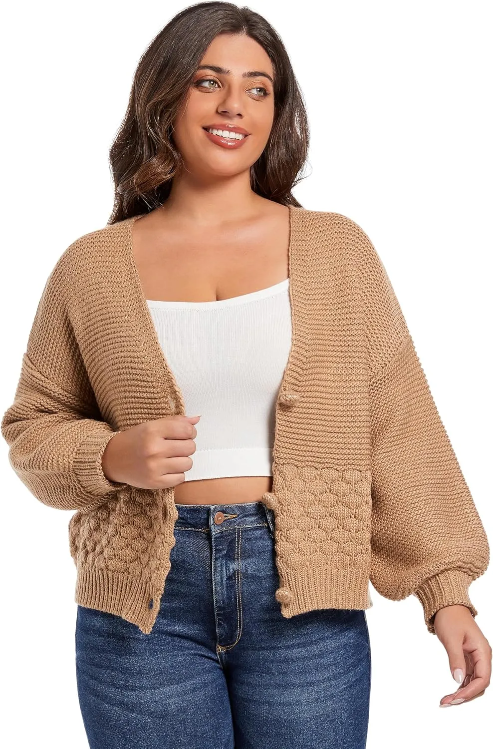 Women's 2024 Fall Winter Chunky Knit Cardigan Sweaters Long Sleeve V-Neck Open Front Casual Outerwear for Women