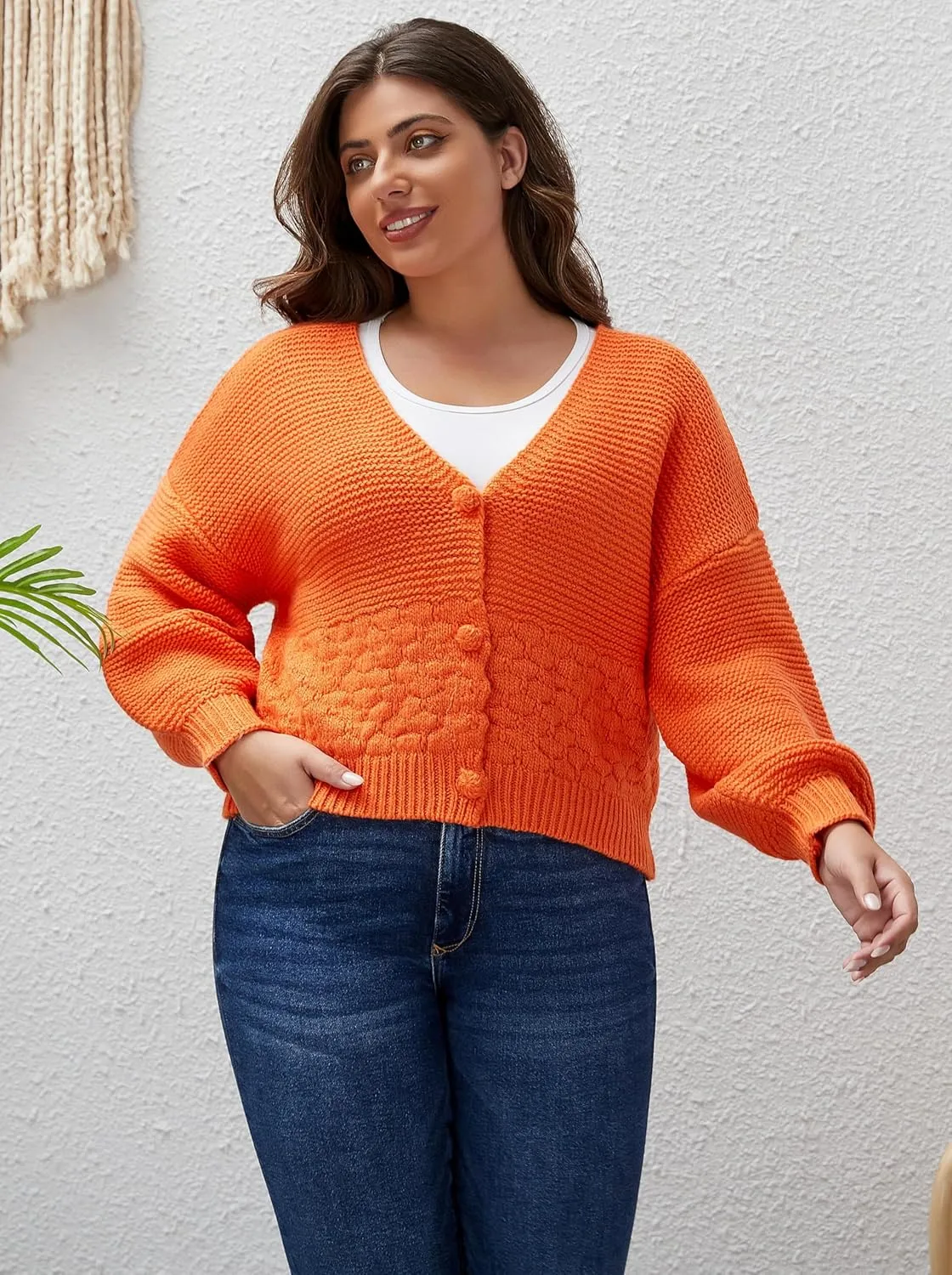 Women's 2024 Fall Winter Chunky Knit Cardigan Sweaters Long Sleeve V-Neck Open Front Casual Outerwear for Women