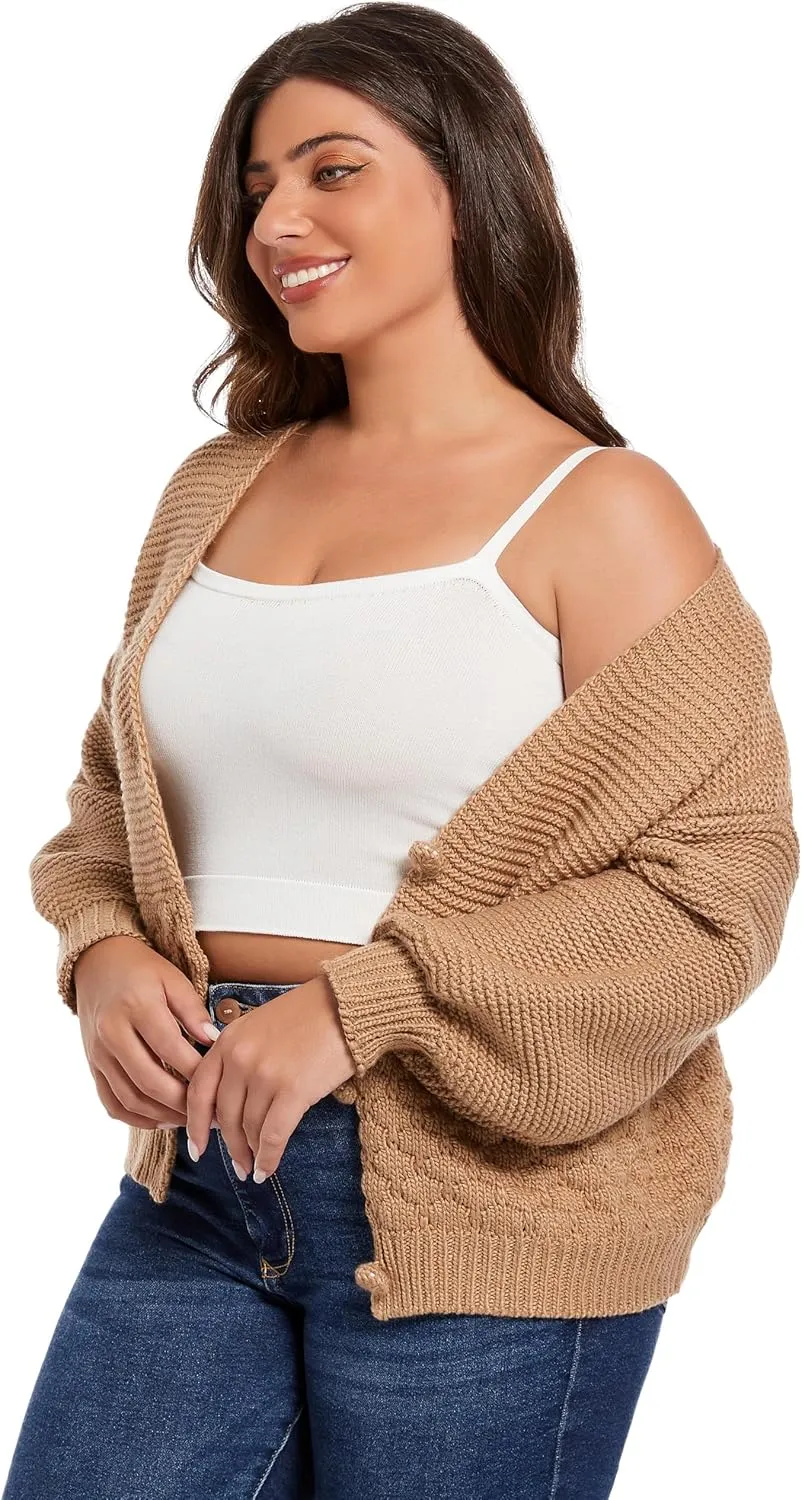 Women's 2024 Fall Winter Chunky Knit Cardigan Sweaters Long Sleeve V-Neck Open Front Casual Outerwear for Women