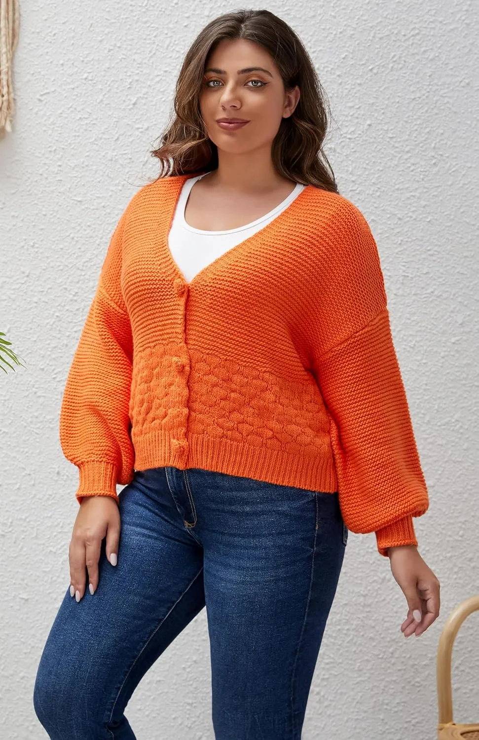 Women's 2024 Fall Winter Chunky Knit Cardigan Sweaters Long Sleeve V-Neck Open Front Casual Outerwear for Women