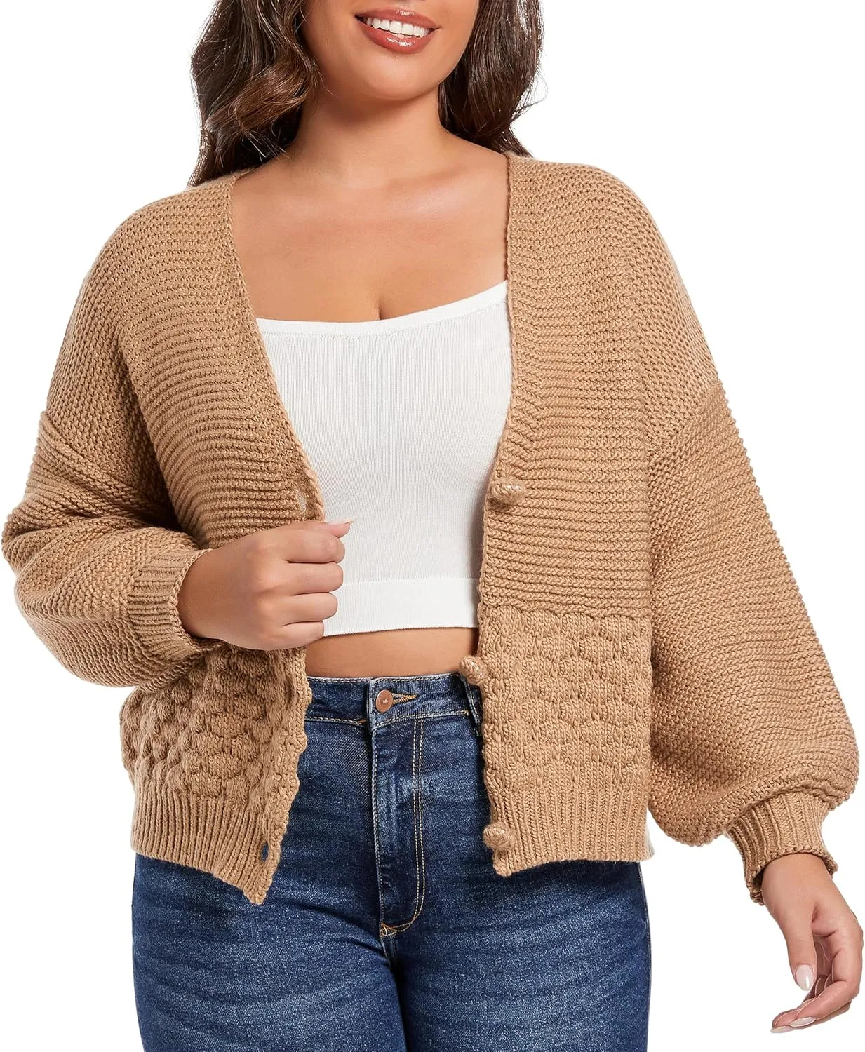 Women's 2024 Fall Winter Chunky Knit Cardigan Sweaters Long Sleeve V-Neck Open Front Casual Outerwear for Women