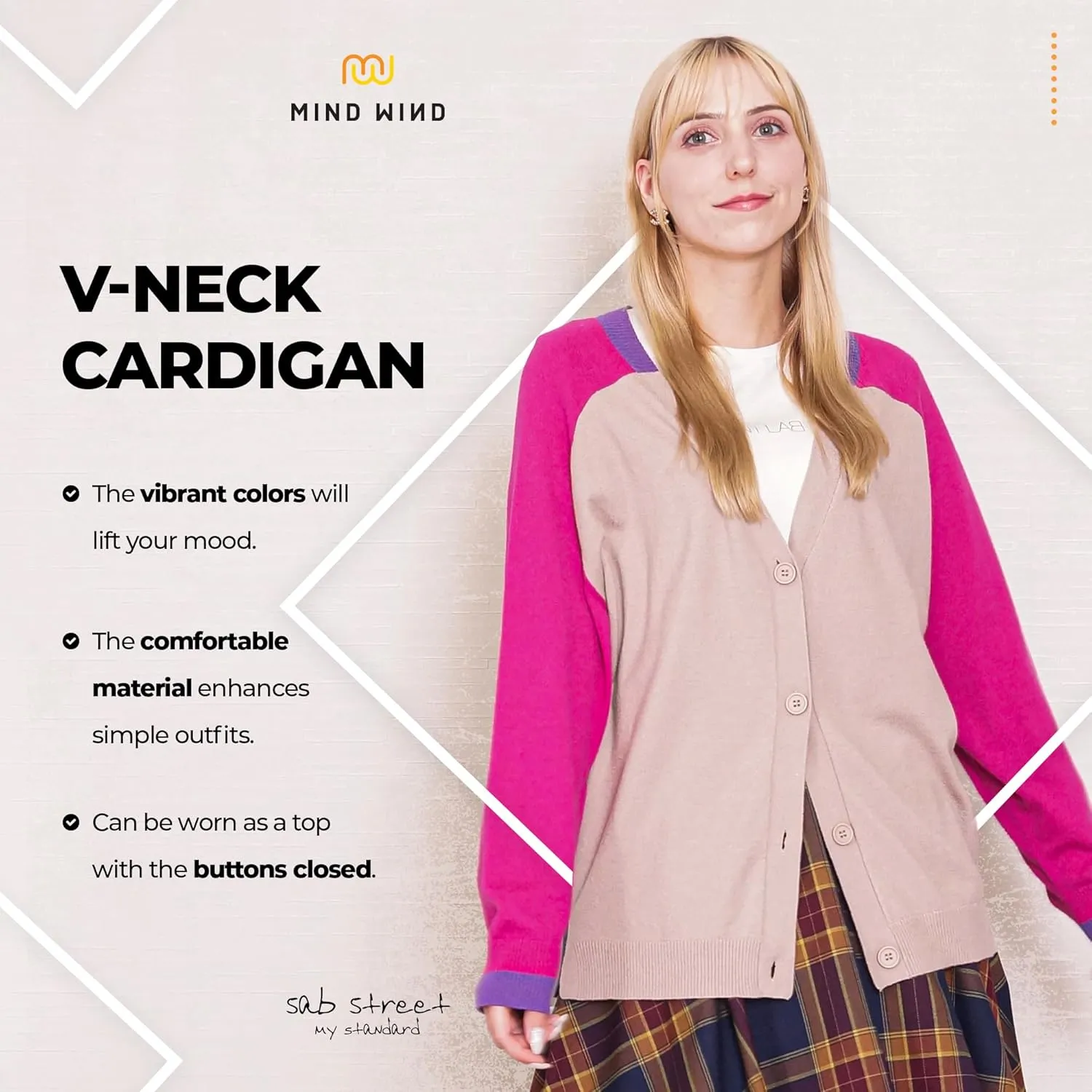 Women's Cardigan Multicolor Block Design Soft and Comfortable Button Down Sweater in Catchy Color Scheme