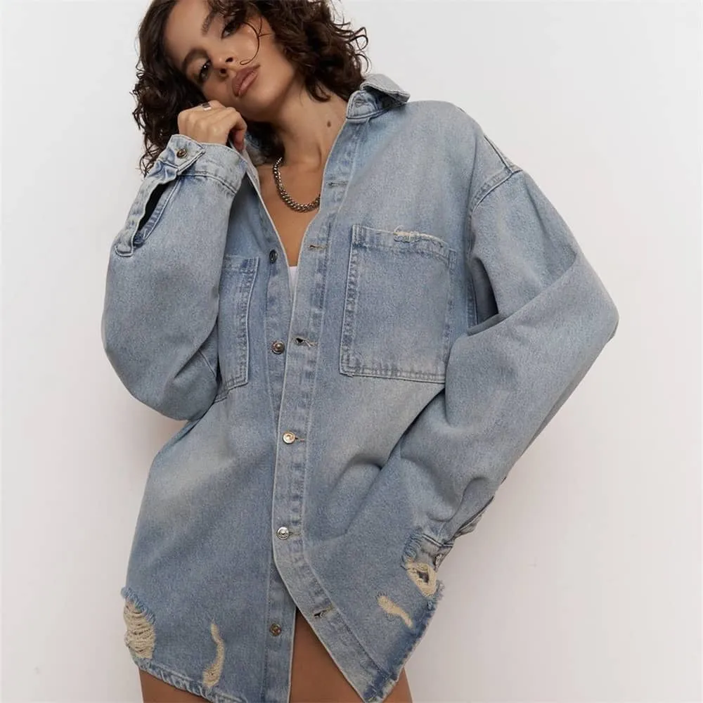Women's denim shirt cardigan jacket