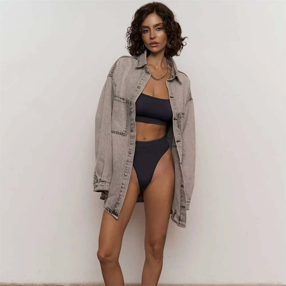 Women's denim shirt cardigan jacket