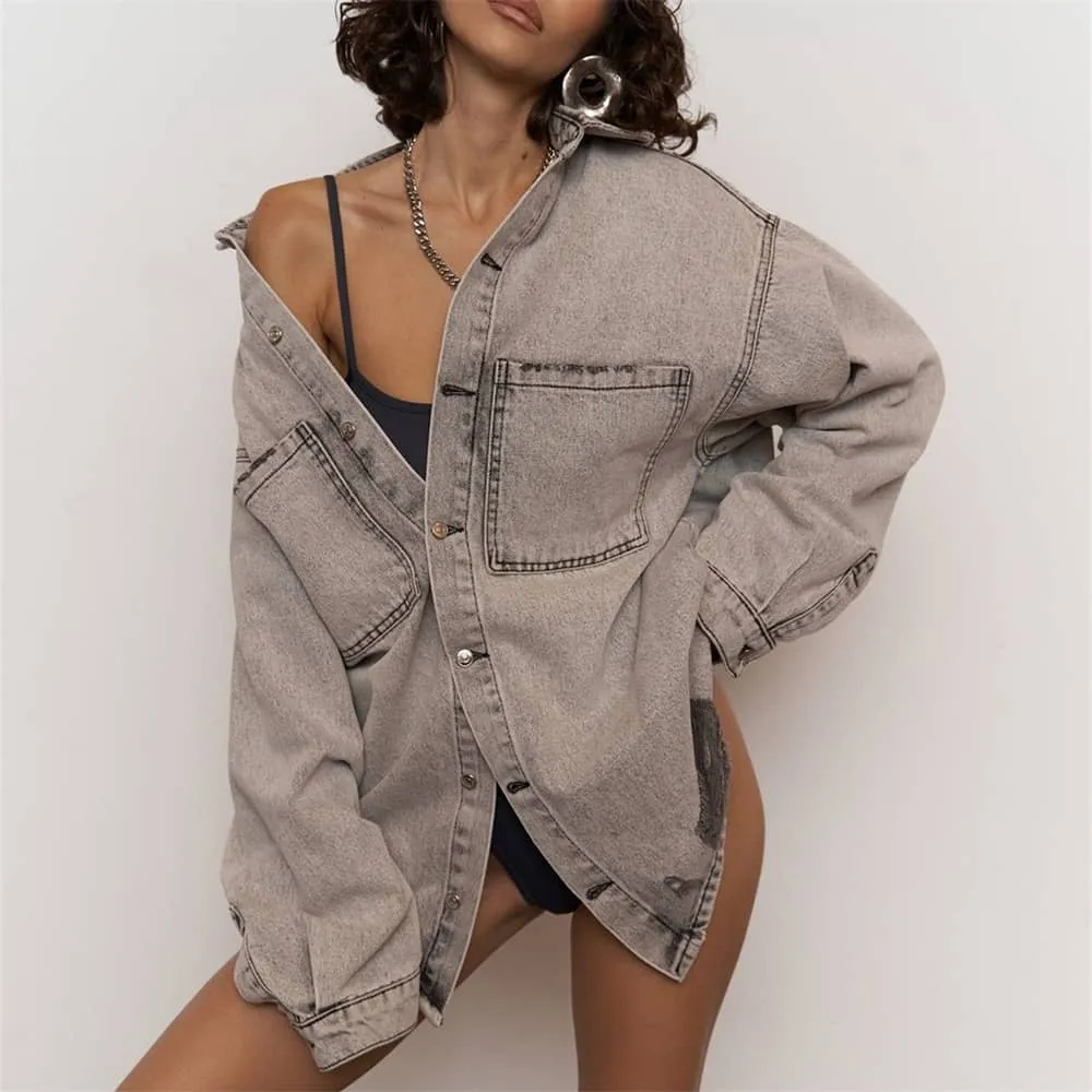 Women's denim shirt cardigan jacket