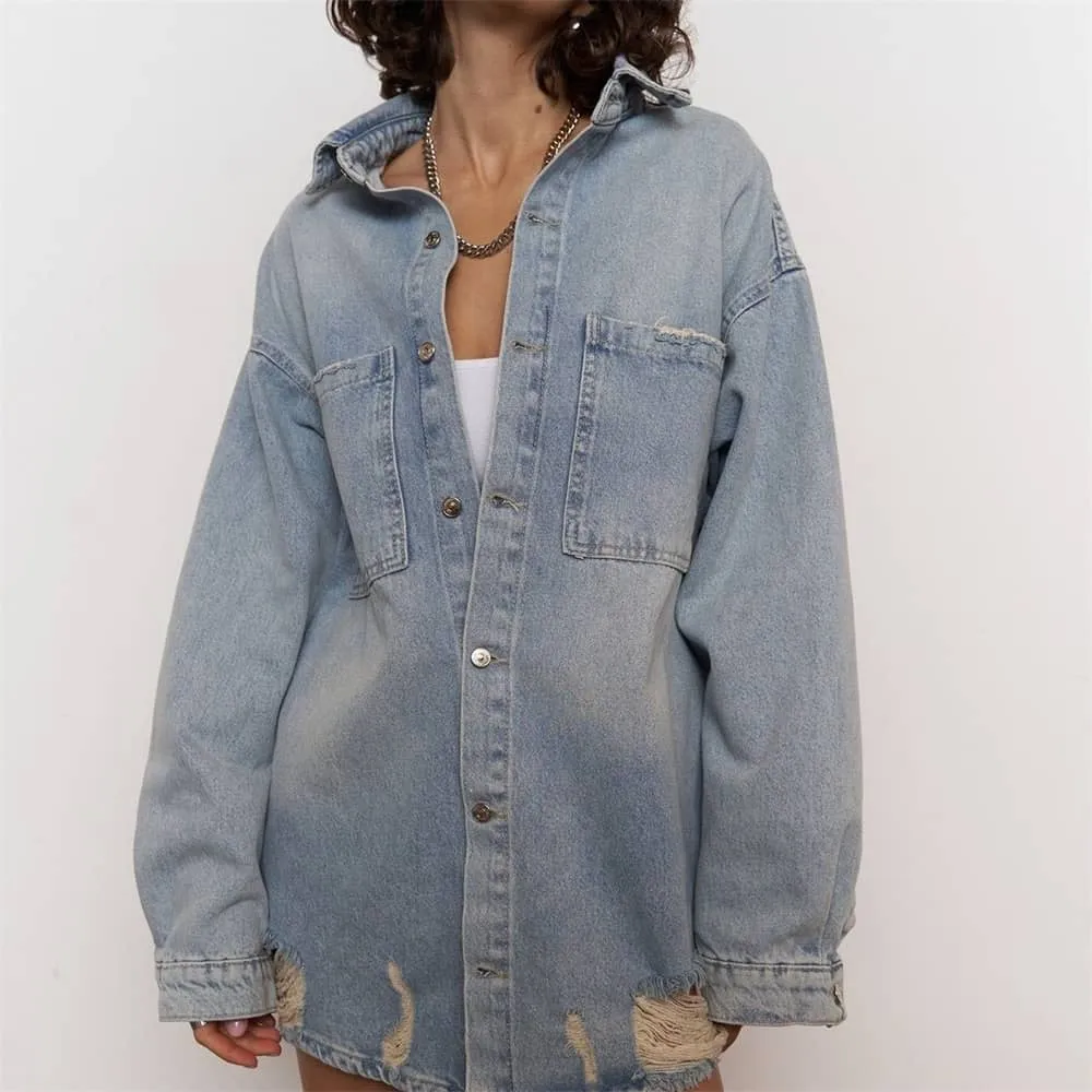 Women's denim shirt cardigan jacket