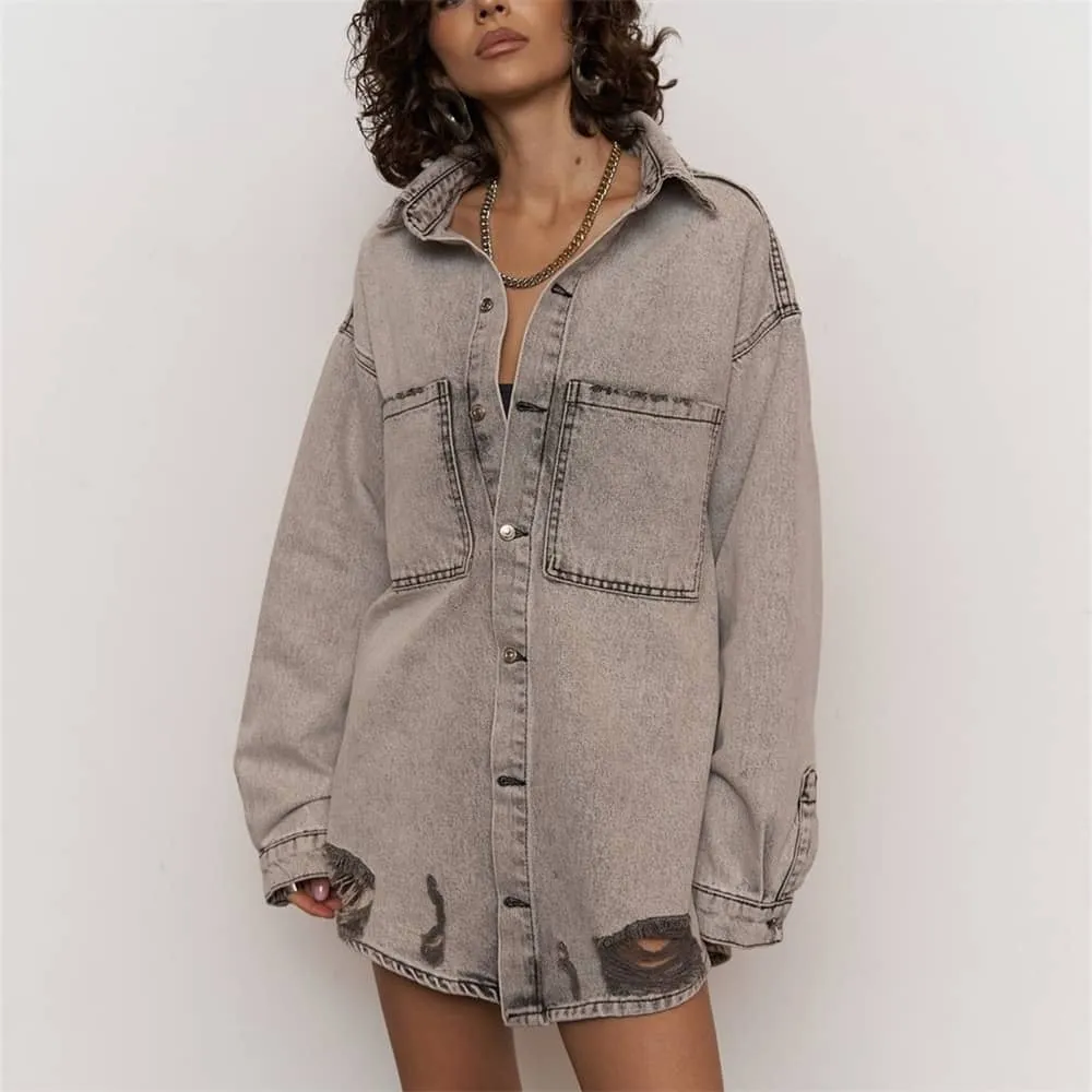 Women's denim shirt cardigan jacket