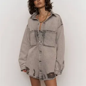 Women's denim shirt cardigan jacket
