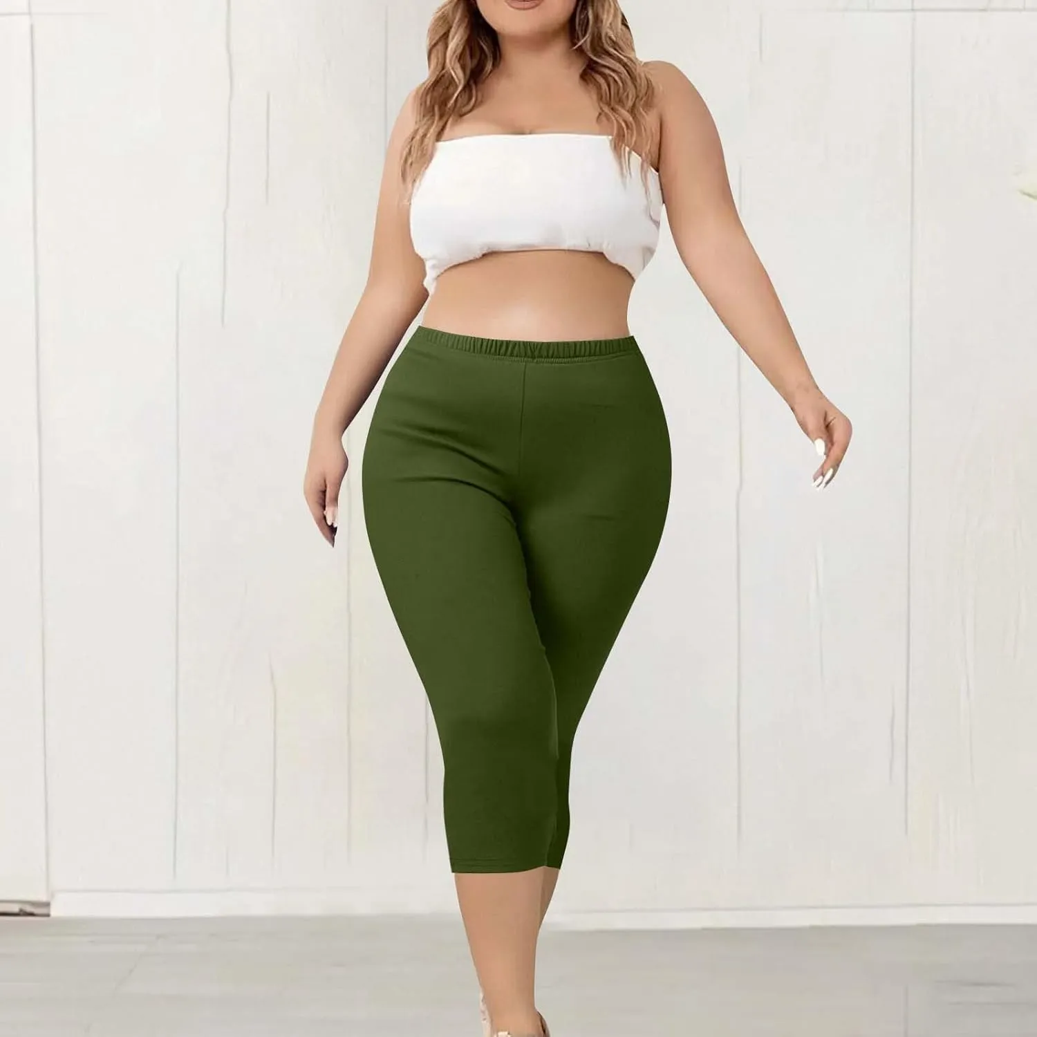 Women's Plus Size Capris Leggings High Waist Tummy Control Pants Soft Stretchy Yoga Workout Capped Pants