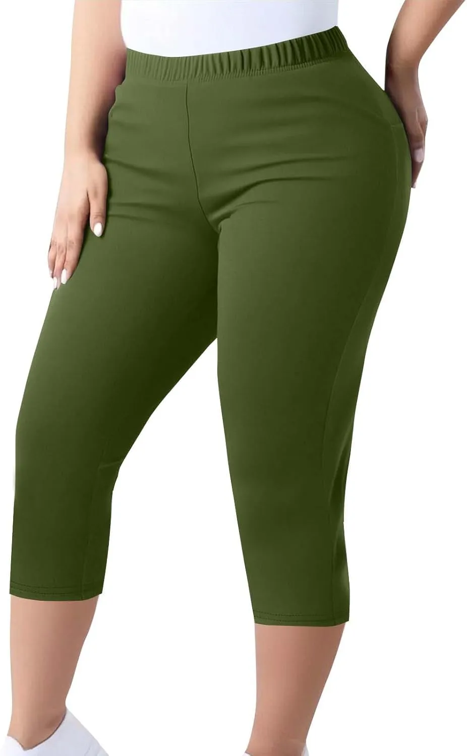 Women's Plus Size Capris Leggings High Waist Tummy Control Pants Soft Stretchy Yoga Workout Capped Pants