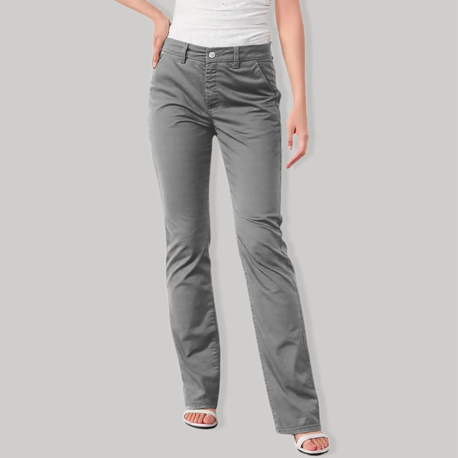 Women's Solid Color Stylish Casual Straight Leg Pants with Button Closure and Pockets Comfortable Work Trousers