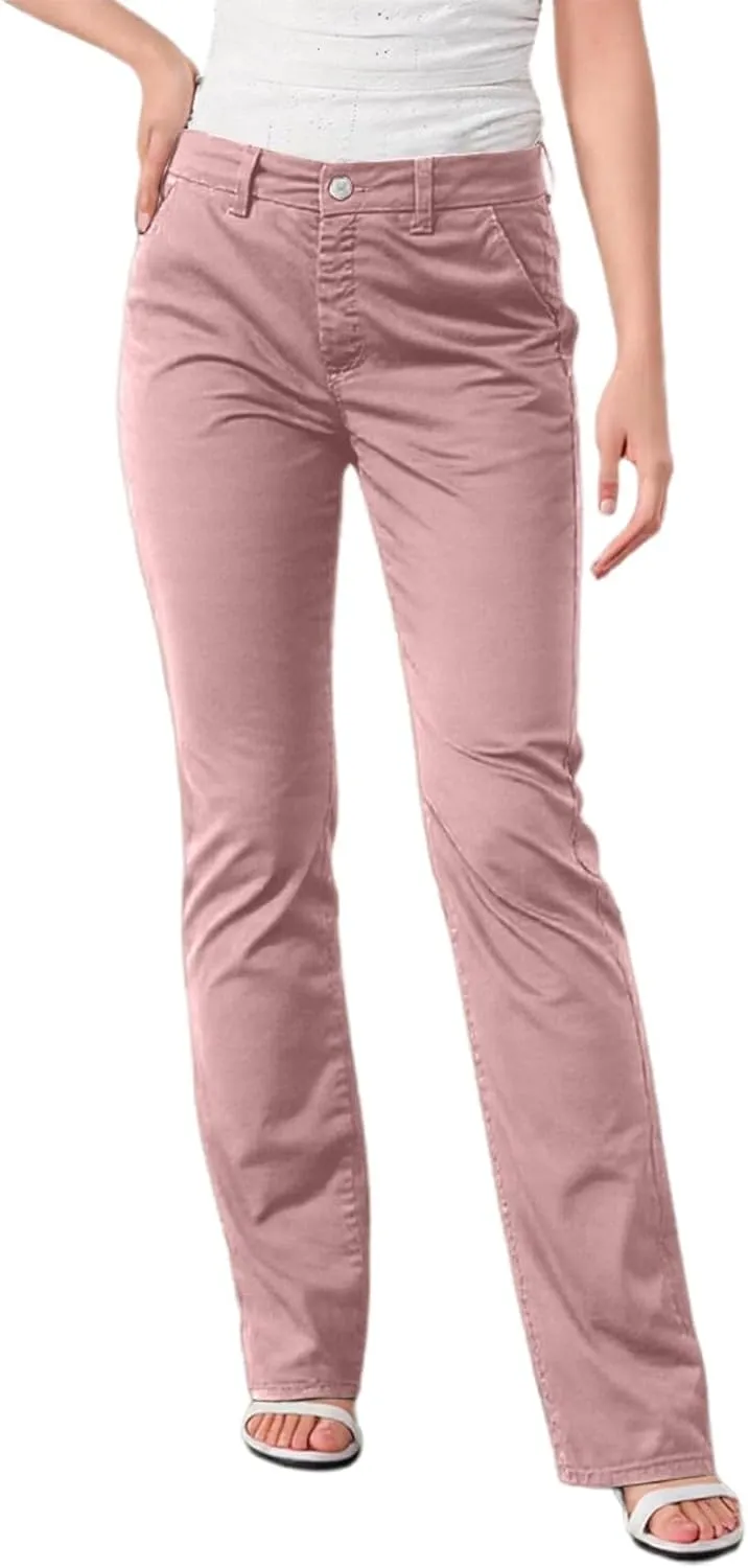 Women's Solid Color Stylish Casual Straight Leg Pants with Button Closure and Pockets Comfortable Work Trousers